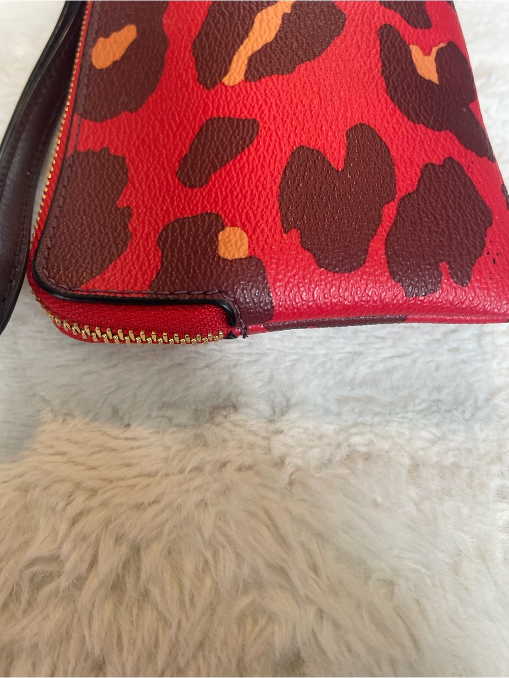 Coach Red Leopard Print Wristlet Clutch with Brown Accents - Picture 3 of 9